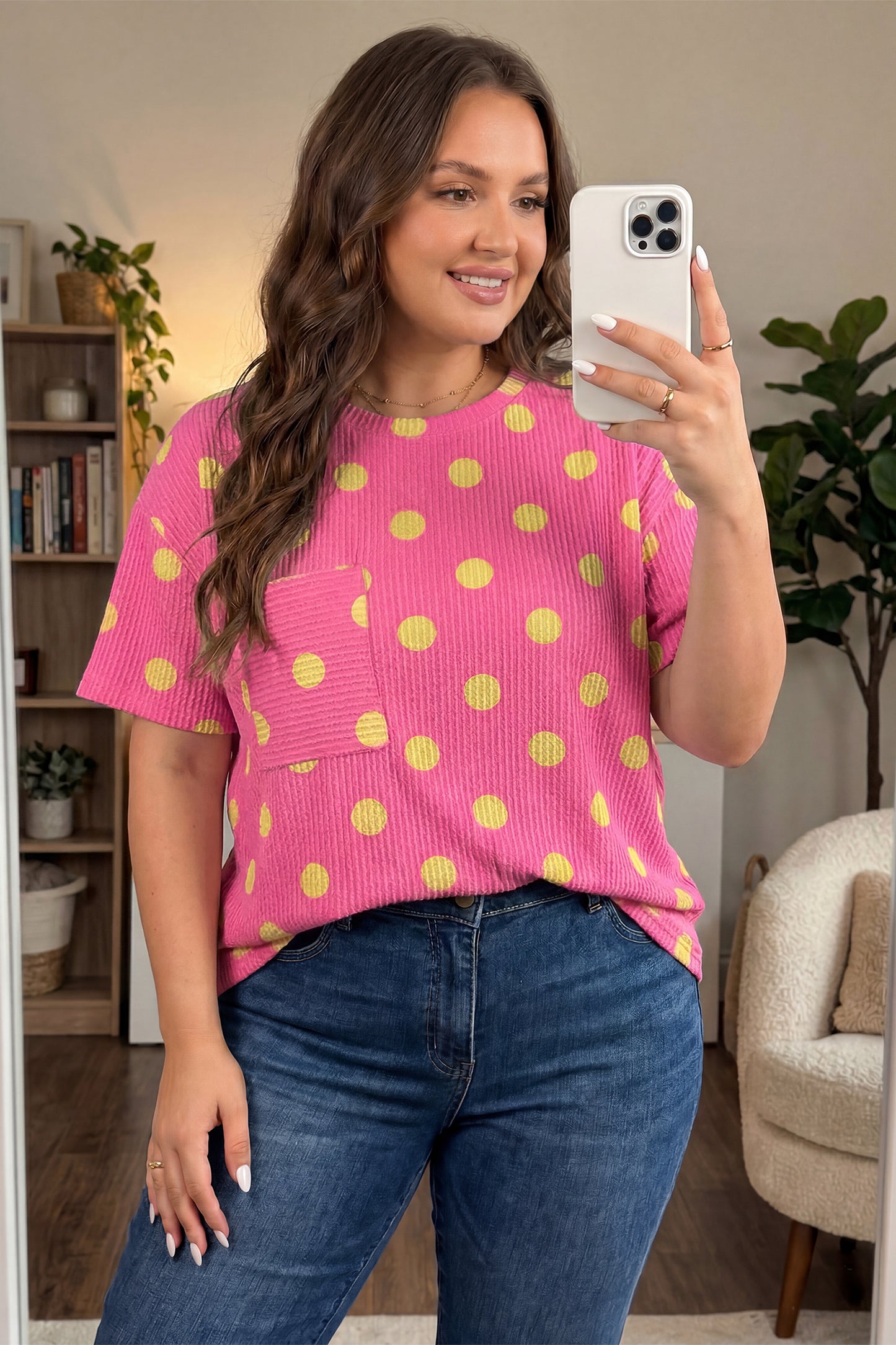 Plus Size Polka Dot Ribbed Top Women 1X–4X