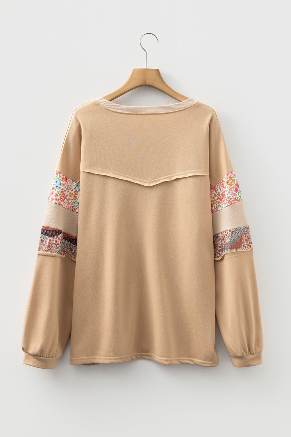 Floral Patchwork Exposed Seam Relaxed Sweatshirt | Plus Size | Khaki | 1X–4X