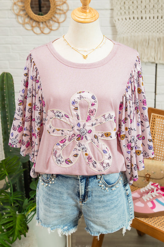 Pink Floral Patchwork Flowy Half Sleeve Blouse | Women S–XL