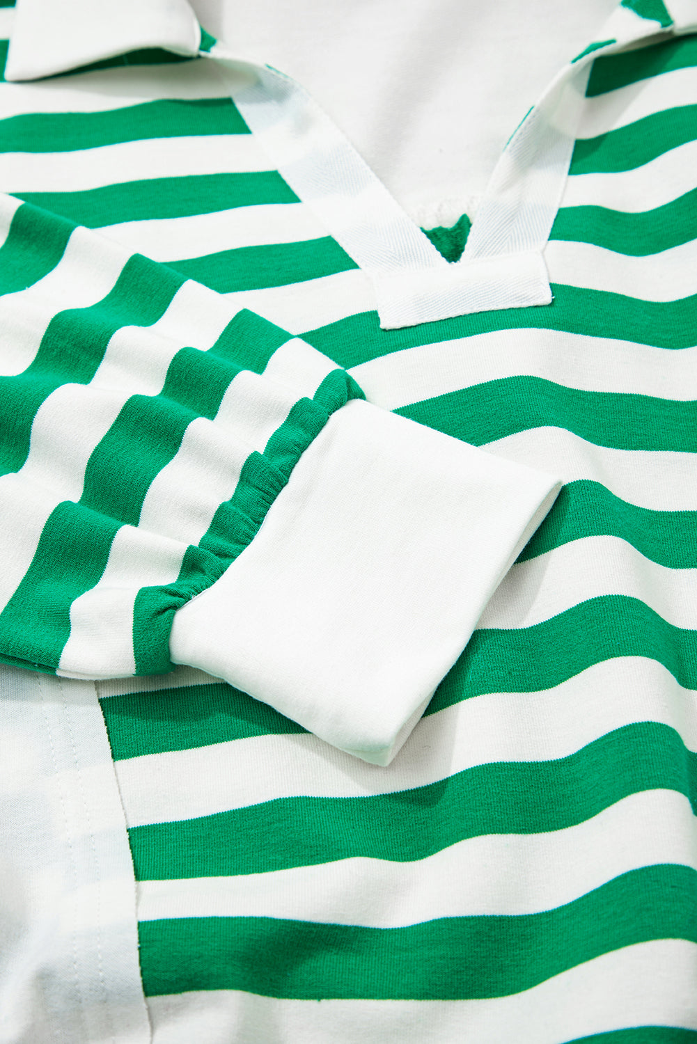 Green Stripe Colorblock Collared V-Neck Cropped Knit Pullover