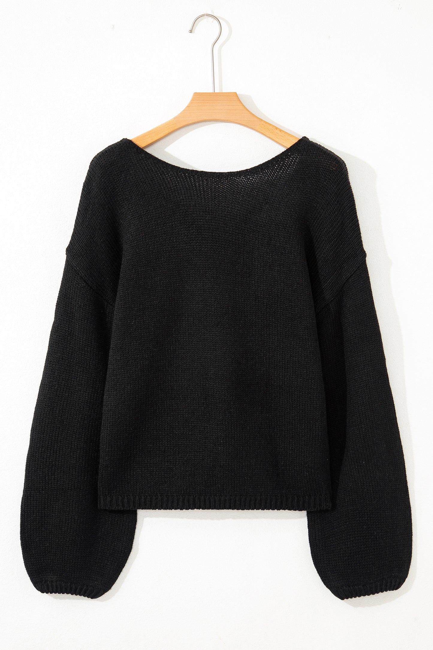 Bow Backless Bubble Sleeve Sweater | Black