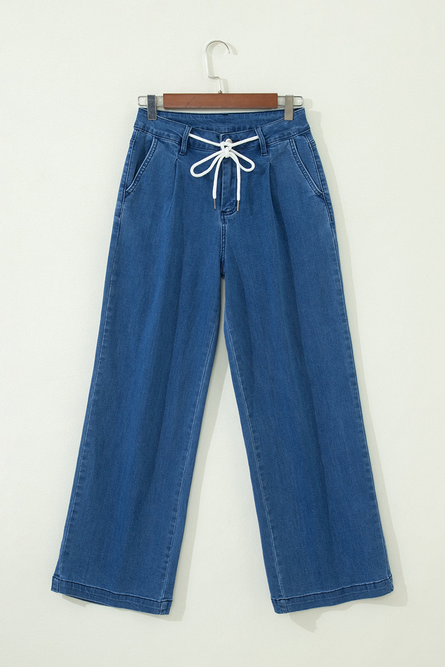 Lace-Up Pull-On Wide Leg Jeans