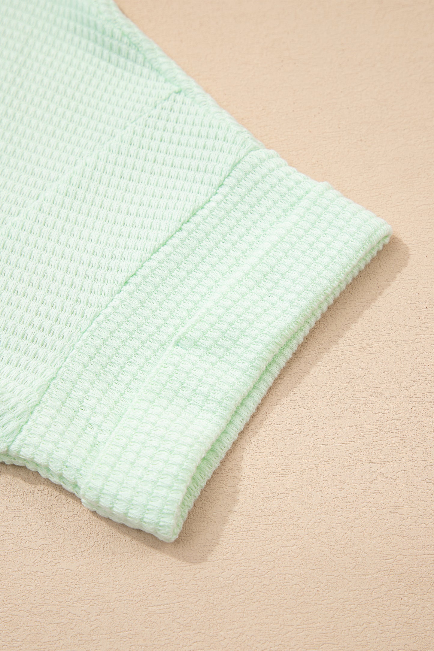 Waffle Knit V-Neck Short Sleeve Cuffed Top