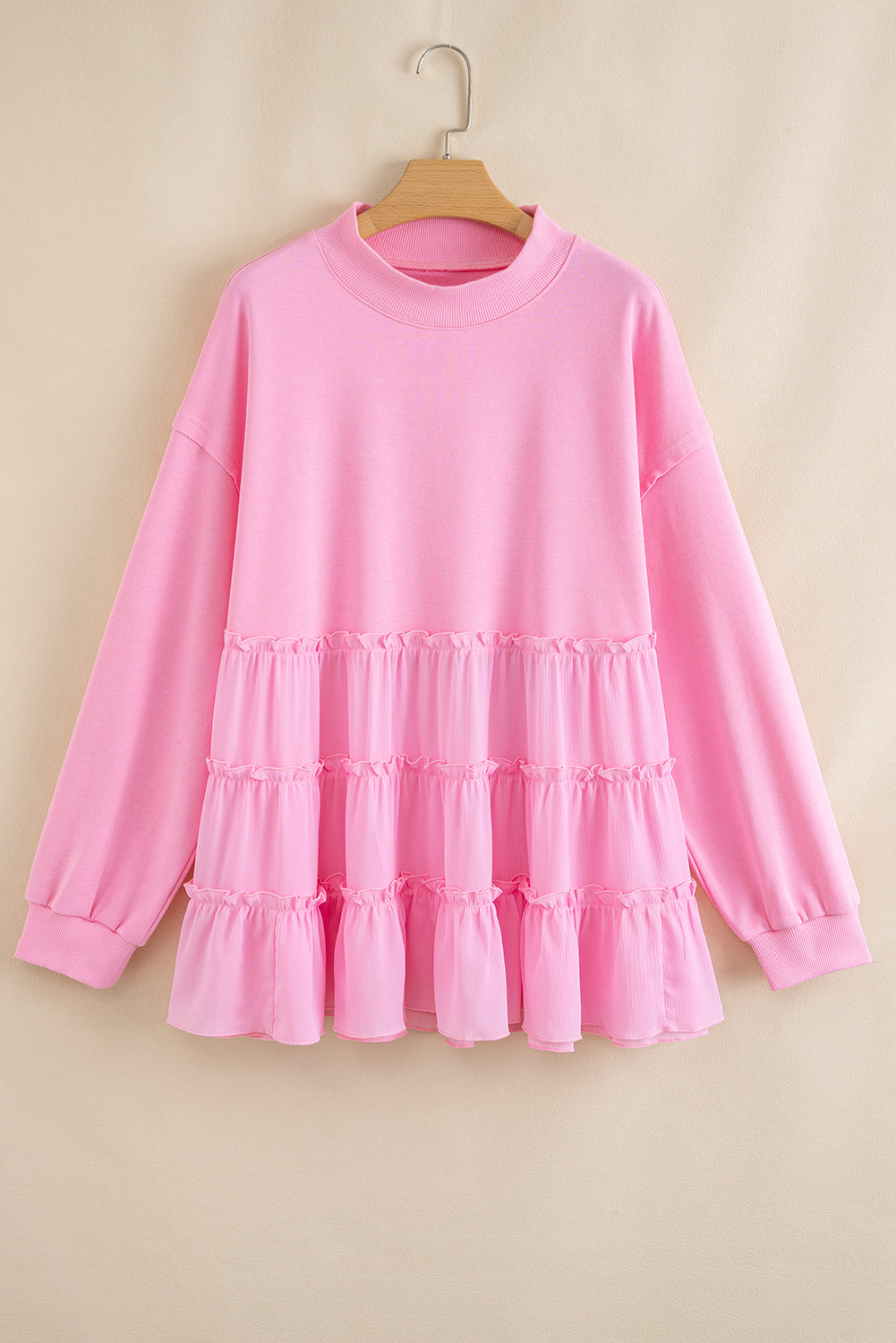 Tiered Ruffle Baby Doll Top – Plus Size Pink 1X–4X