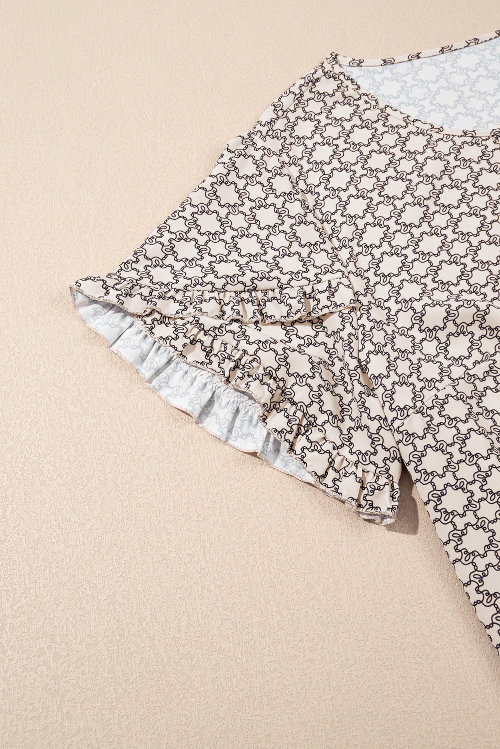Geometric Print Ruffled Sleeve Blouse | Plus Size | Khaki | 1X–4X