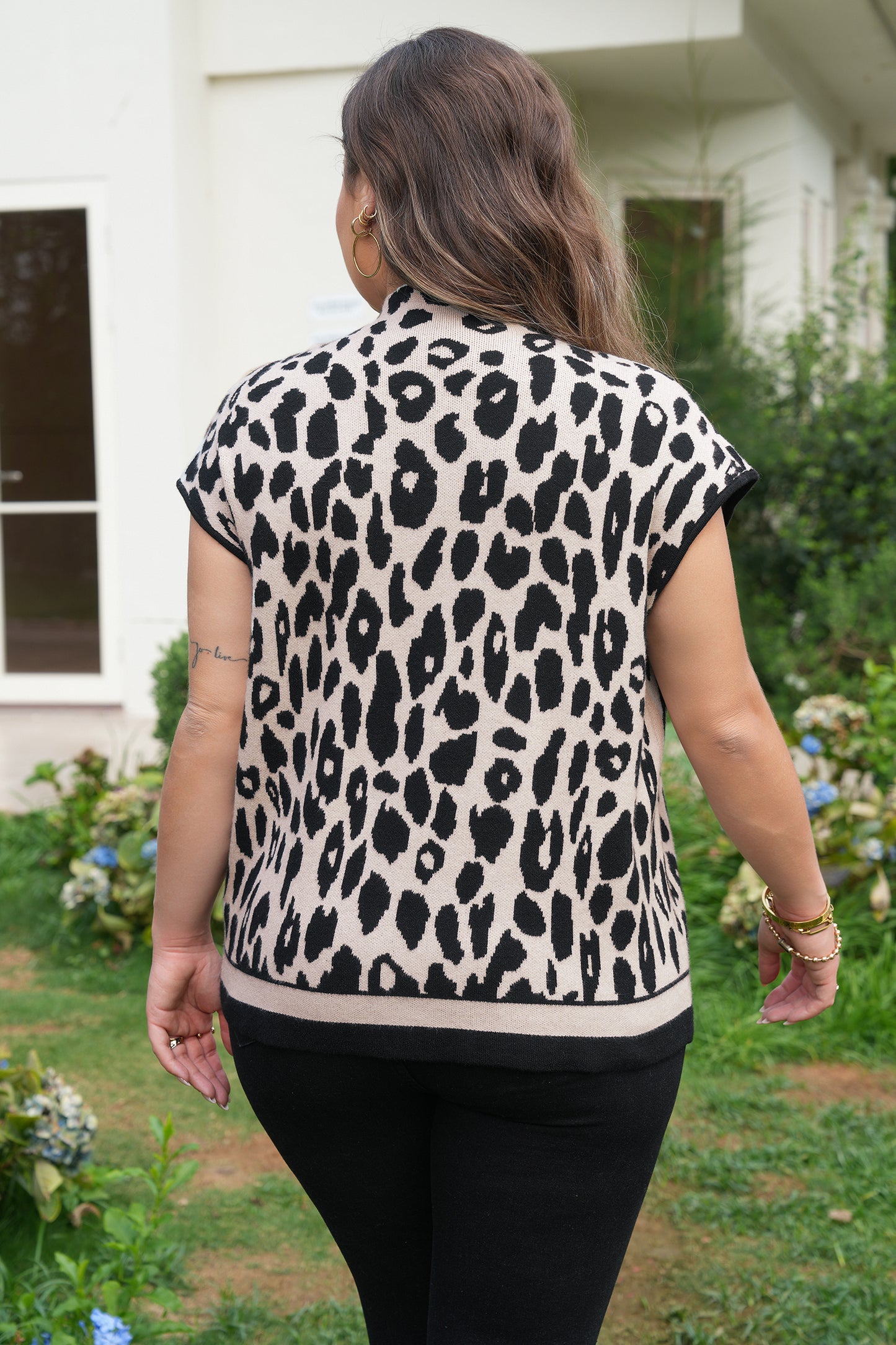 Plus Size Leopard Print Mock Neck Short Sleeve Sweater Top 1X–4X
