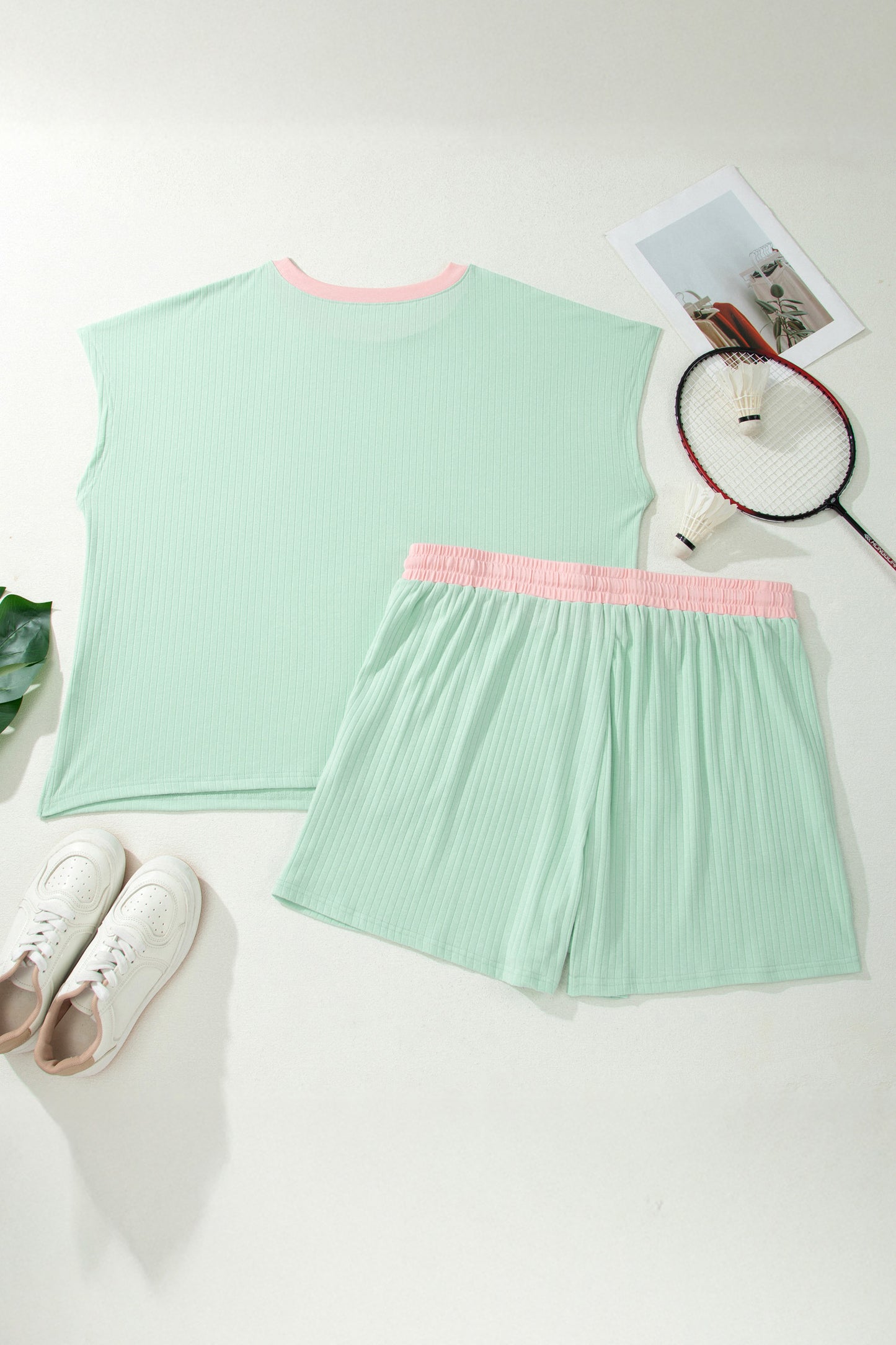 Plus Size Ribbed Short Sleeve Two Piece Short Set Women 1X–4X