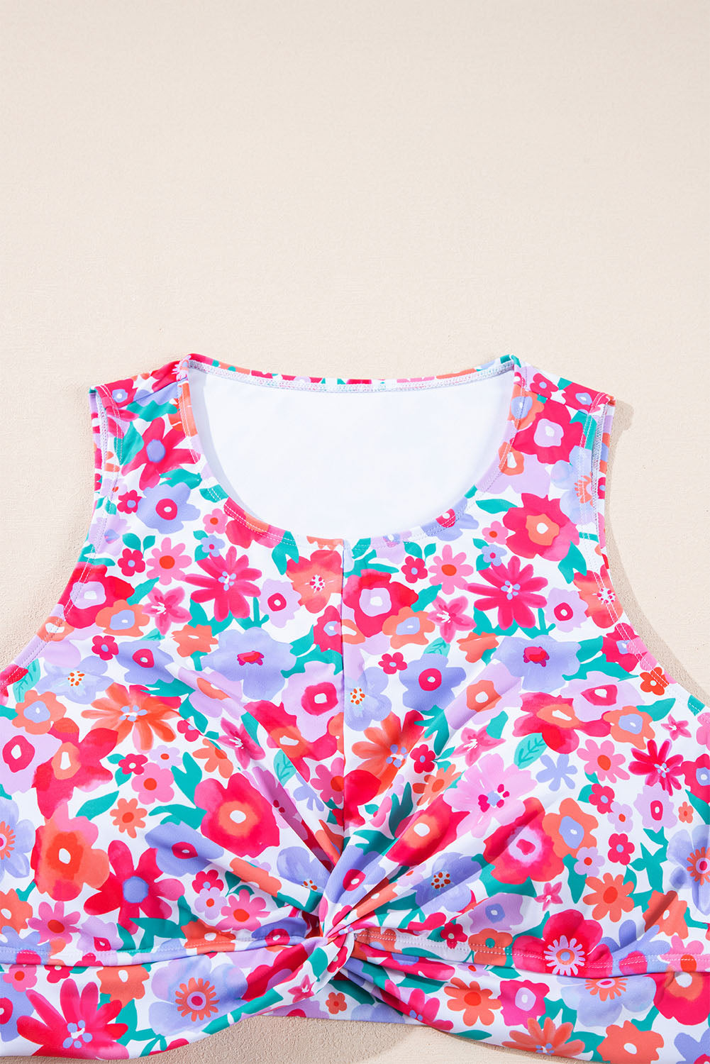 Rose Floral Print Twisted High Waist Plus Size Bikini Set