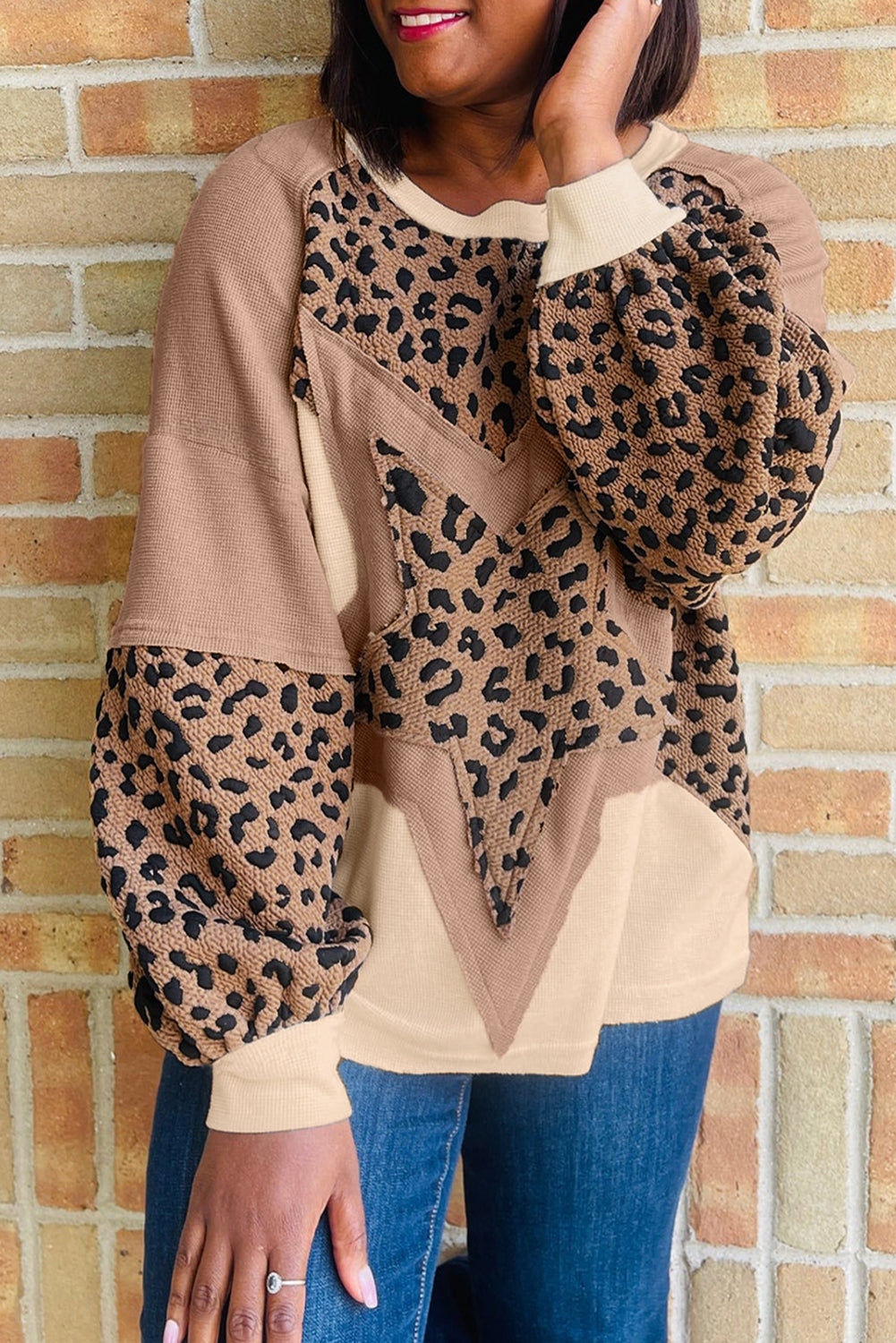 Leopard Star Colour Block Baggy Sweatshirt – Women S–XL
