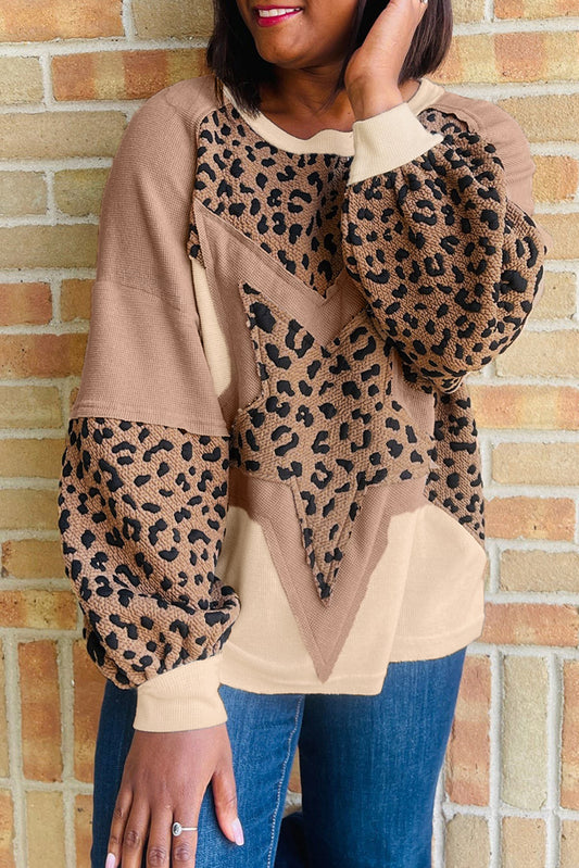 Leopard Star Colour Block Baggy Sweatshirt – Women S–XL