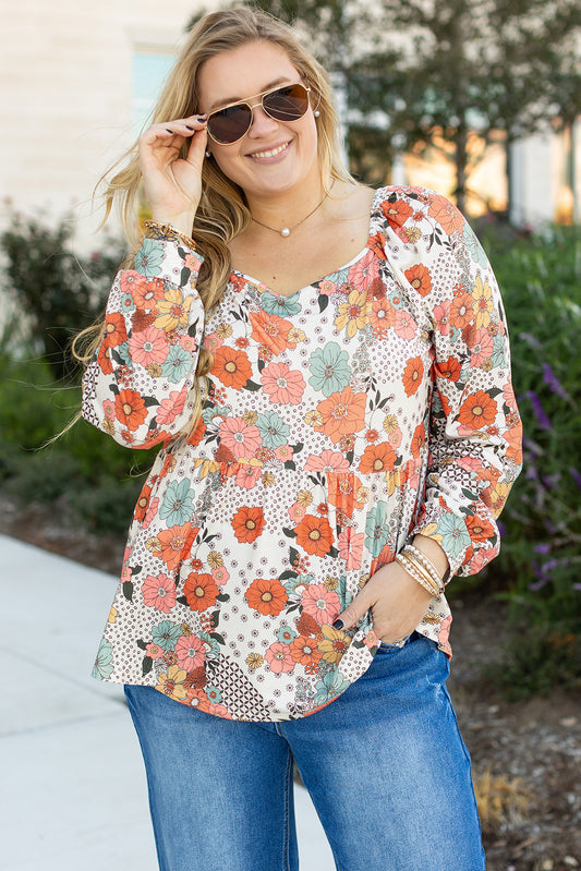 Plus Size Floral Peplum Blouse Women 1X–4X