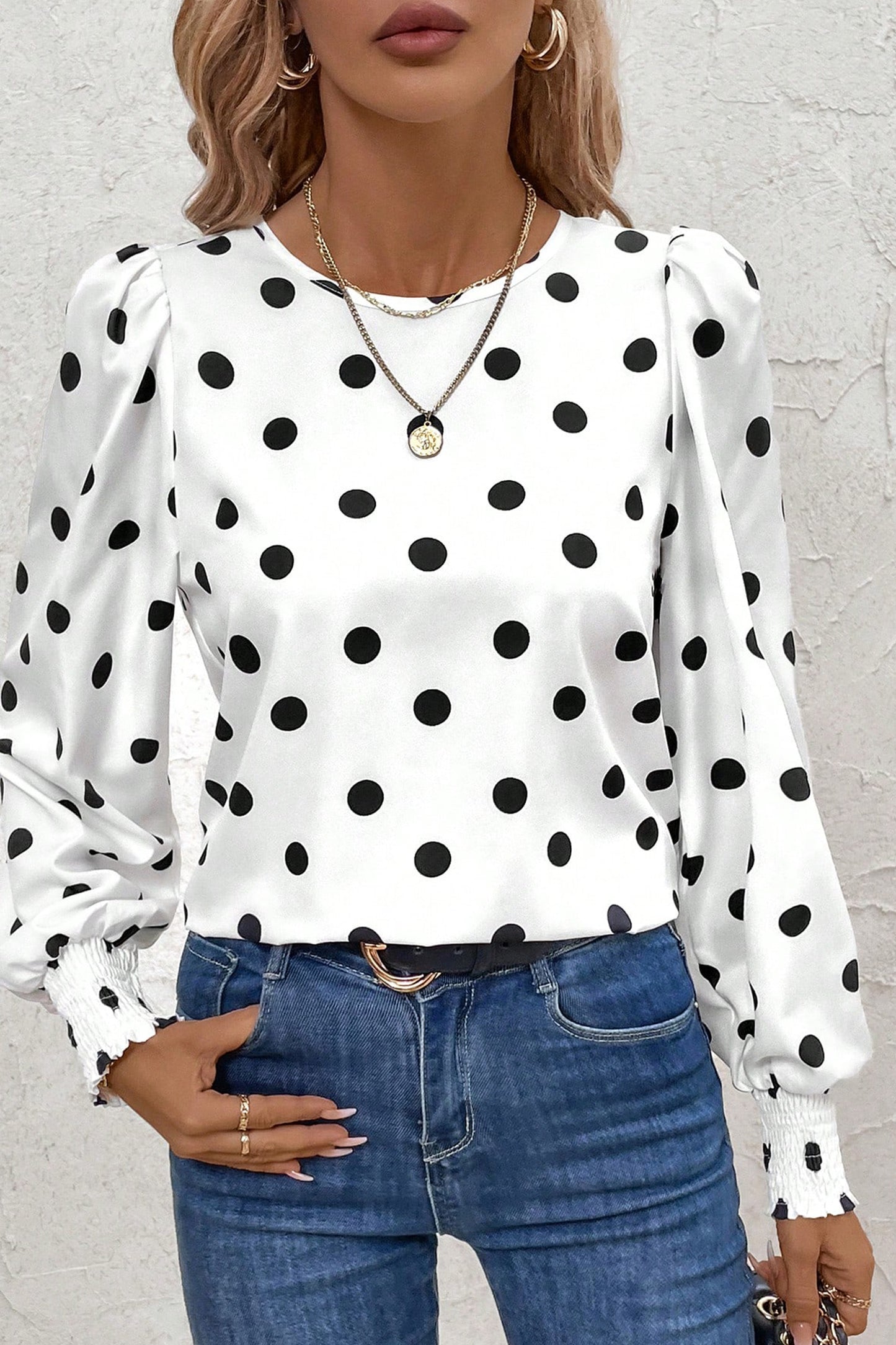 Polka Dot Frilled Long Sleeve Blouse