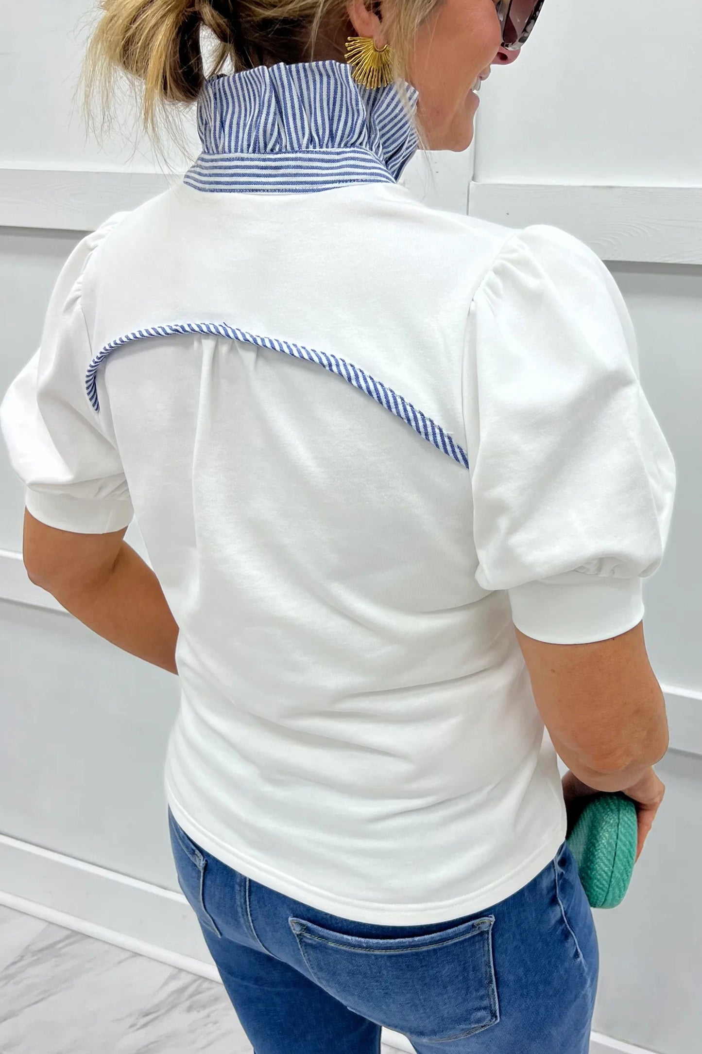 Ruffle Collar Short Sleeve Blouse Women S–XL