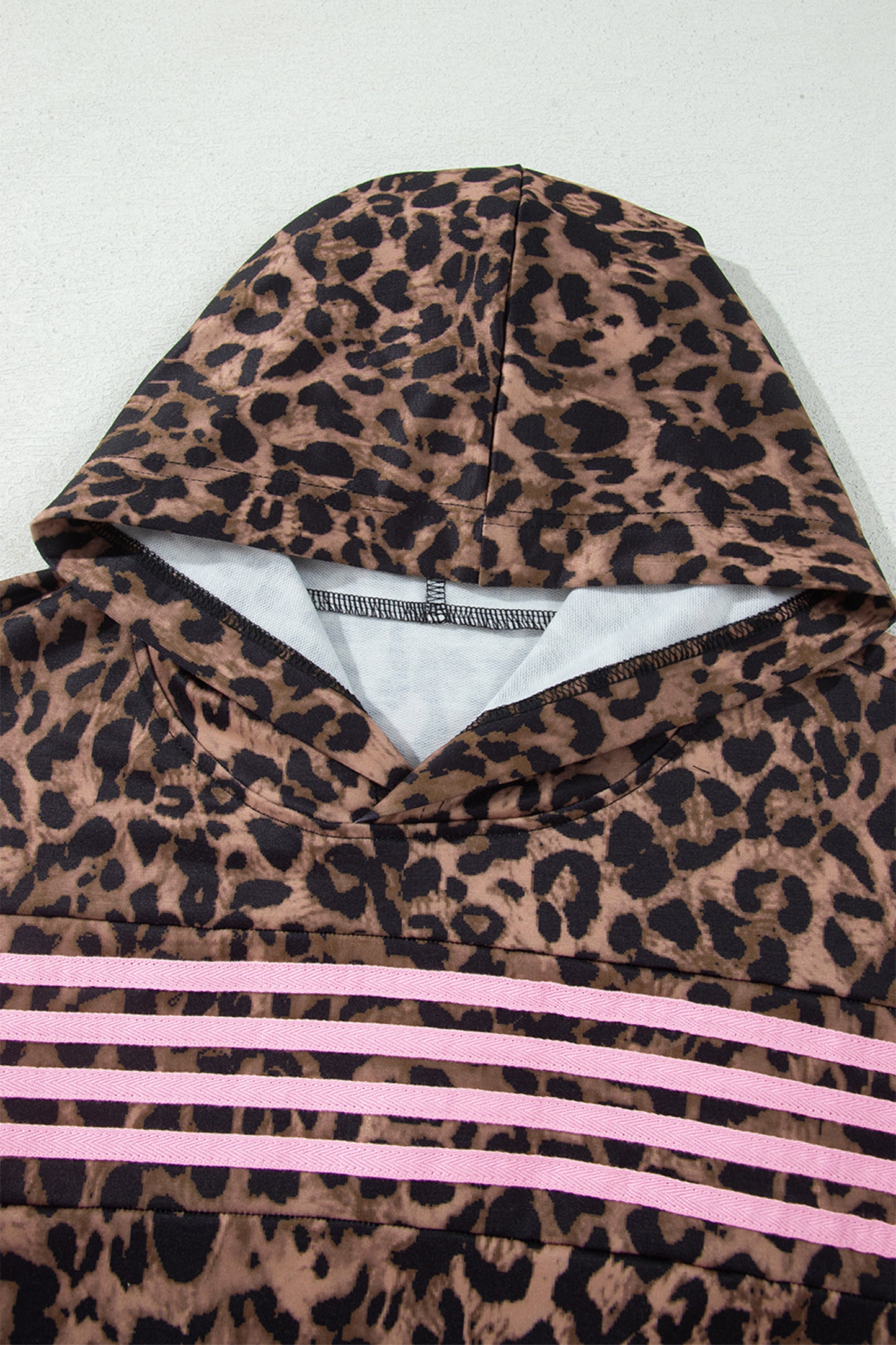 Women's Brown Leopard Print Striped Long Sleeve Top and Pant Set S to XL