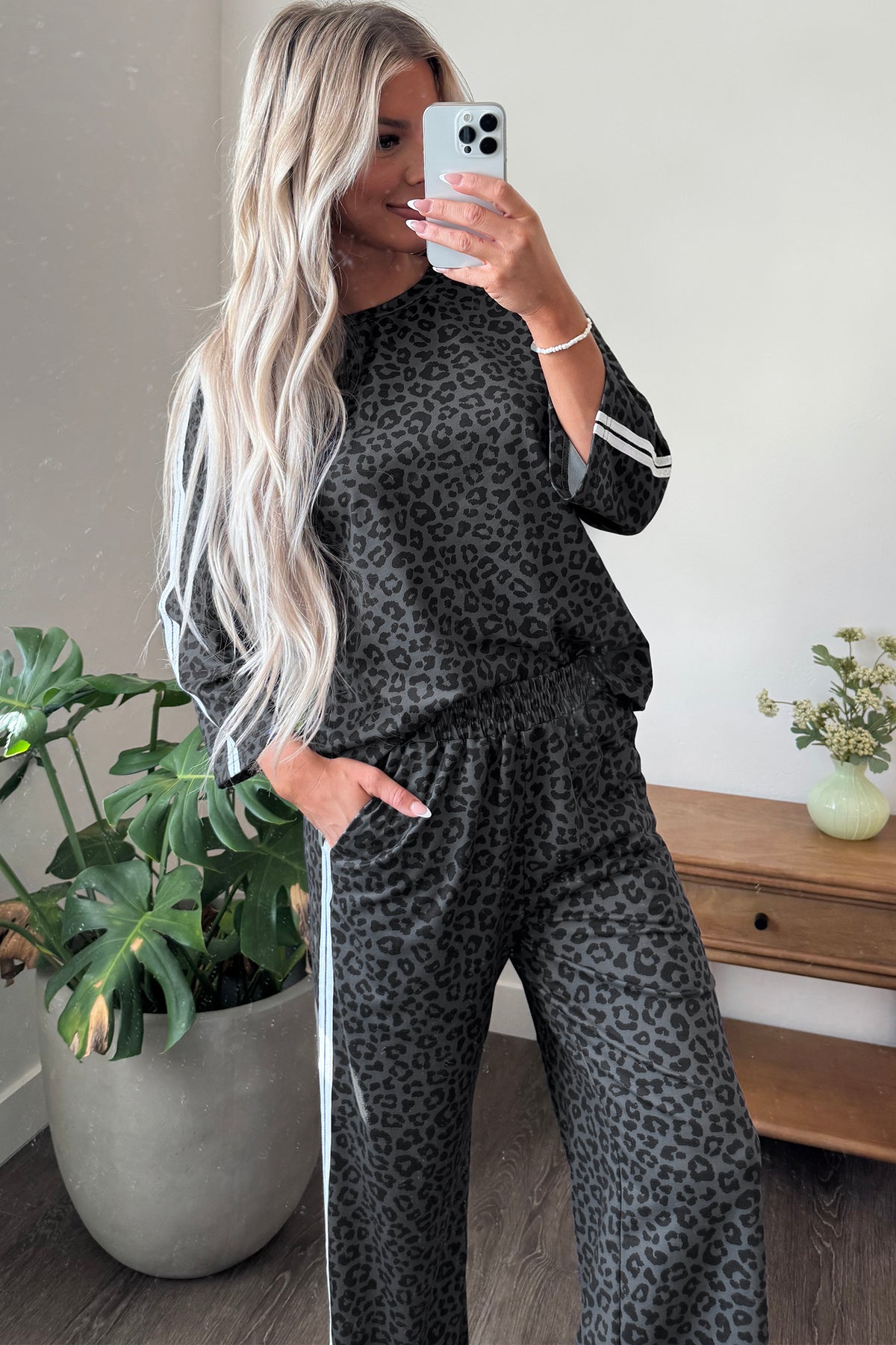 Women's Leopard Print Varsity Two Piece Set S to XL
