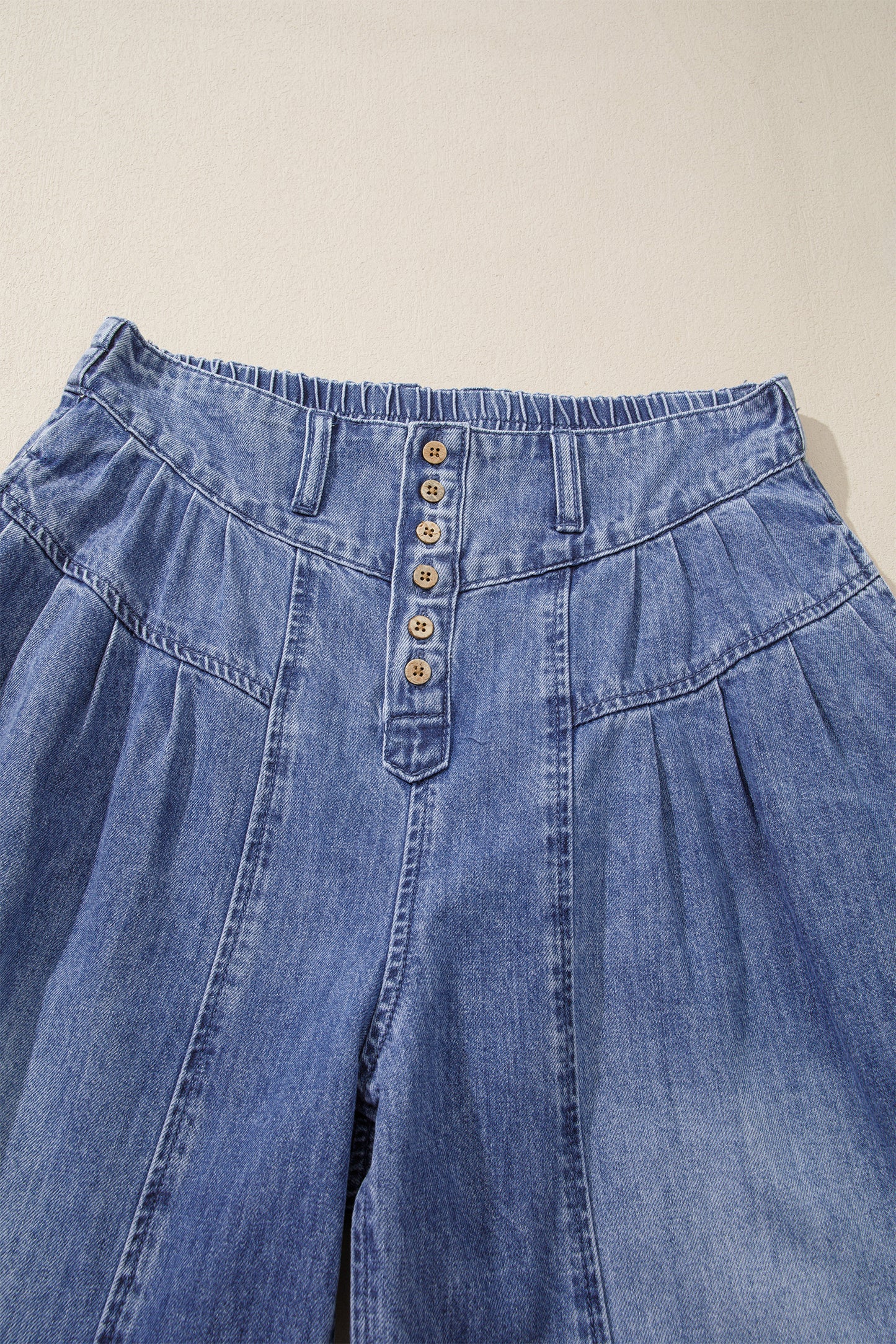 High-Rise Pleated Wide-Leg Cropped Denim Jeans | Dusk Blue