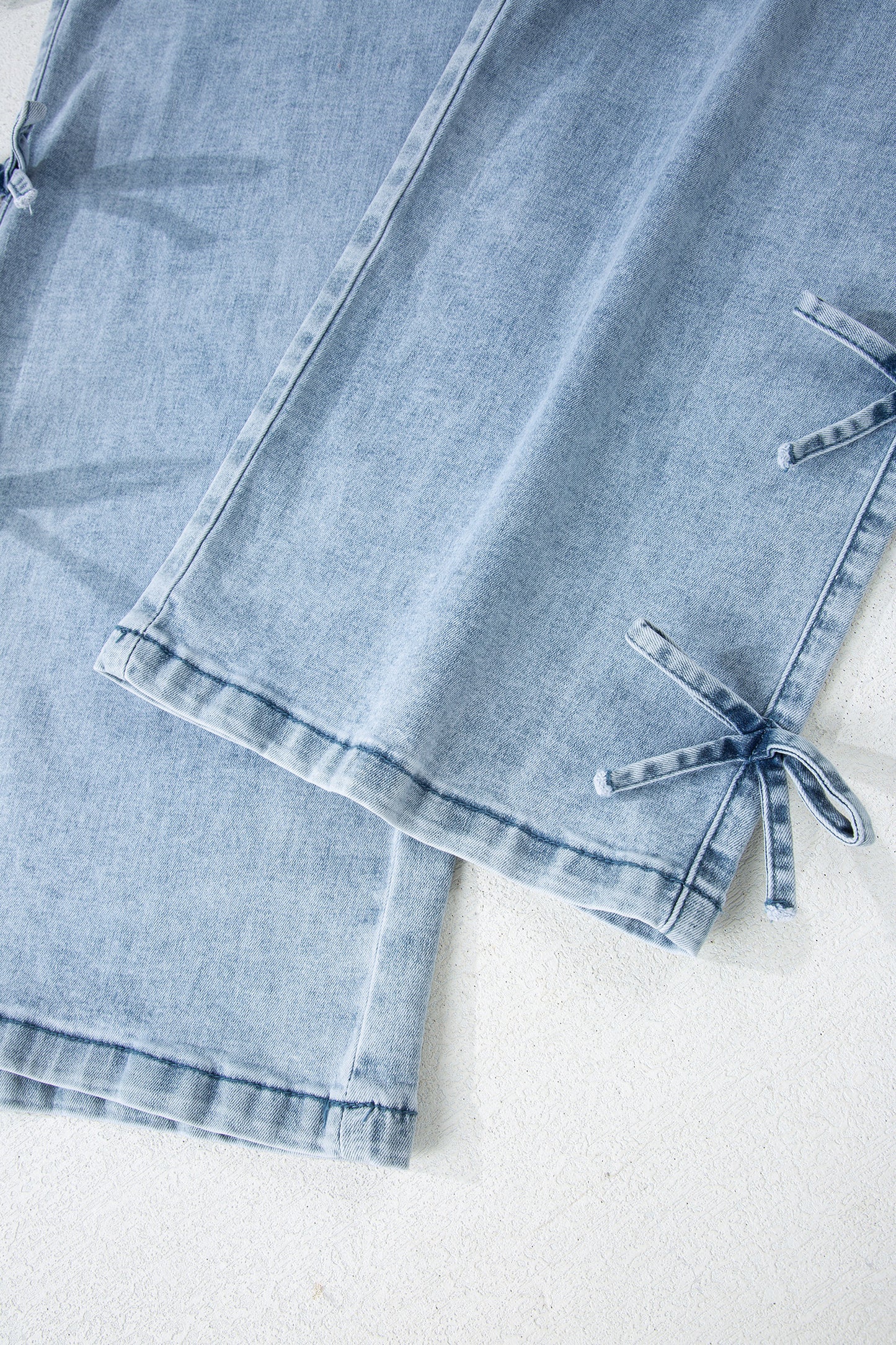 Light Blue Bow Knot Side Detail High Waist Straight Leg Jeans