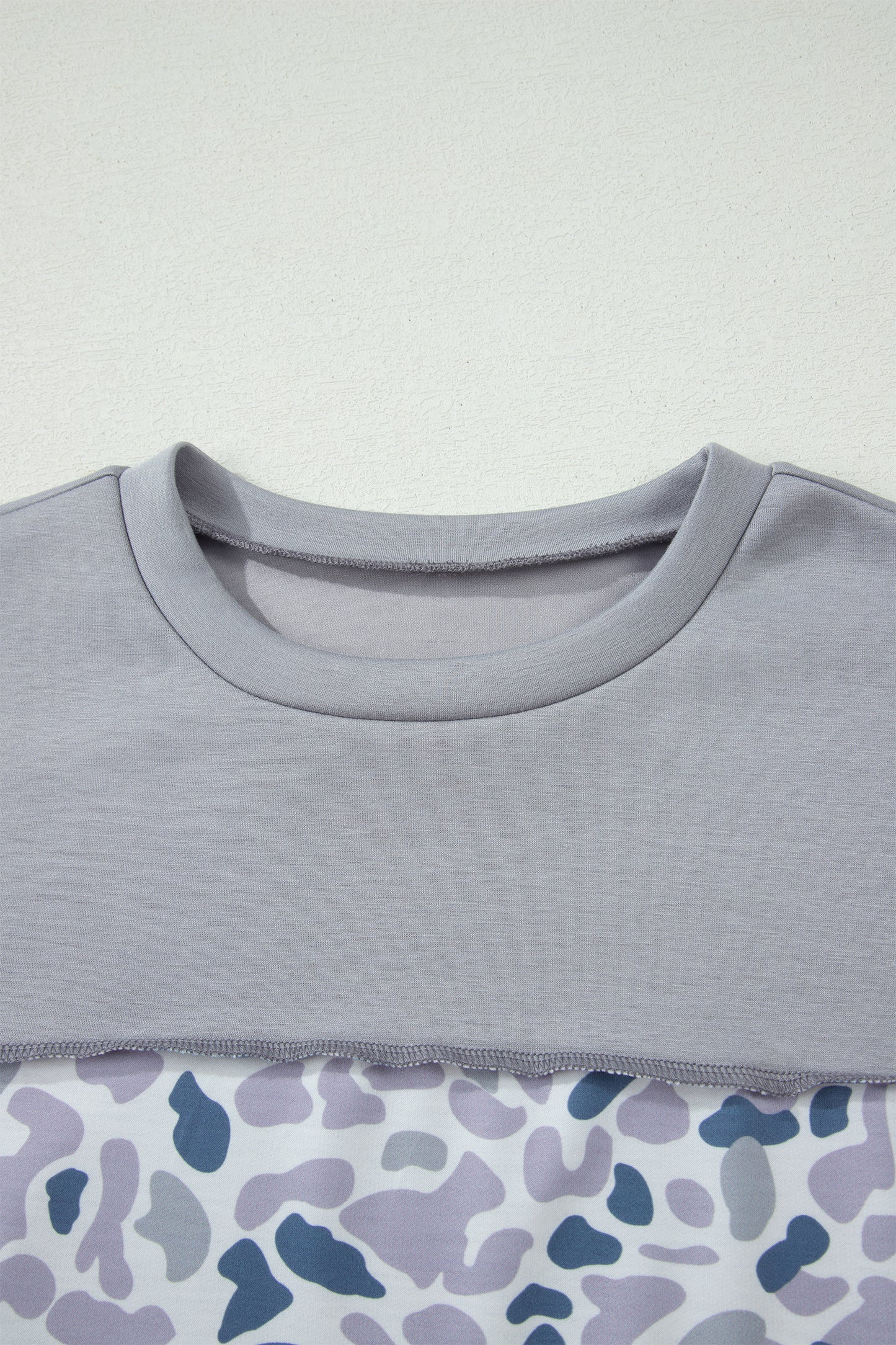 Grey Camo Colorblock Raw Seam Patchwork Tee | S–XL