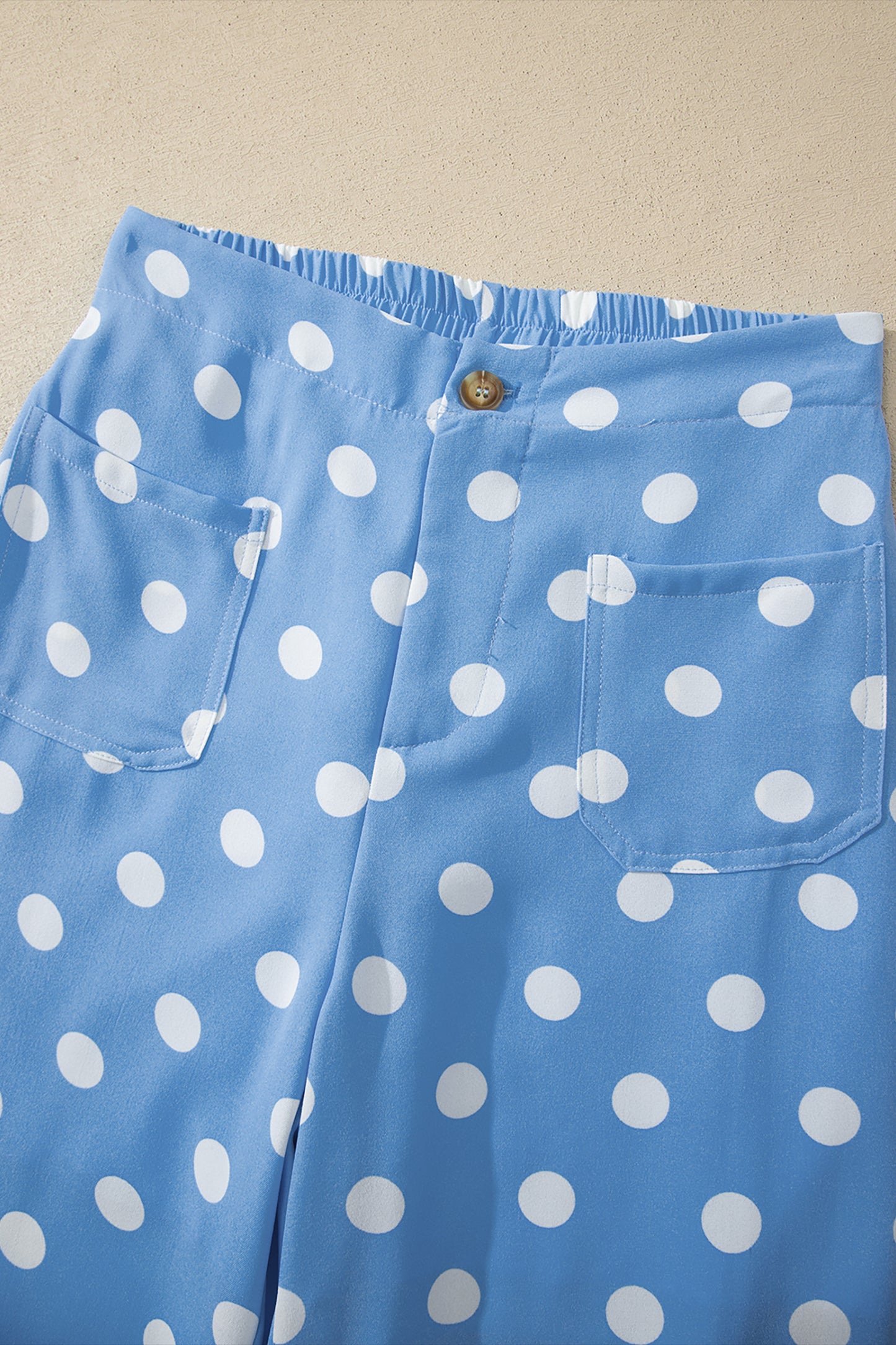 Polka Dot Cropped Pants Women Light Blue White S–XL