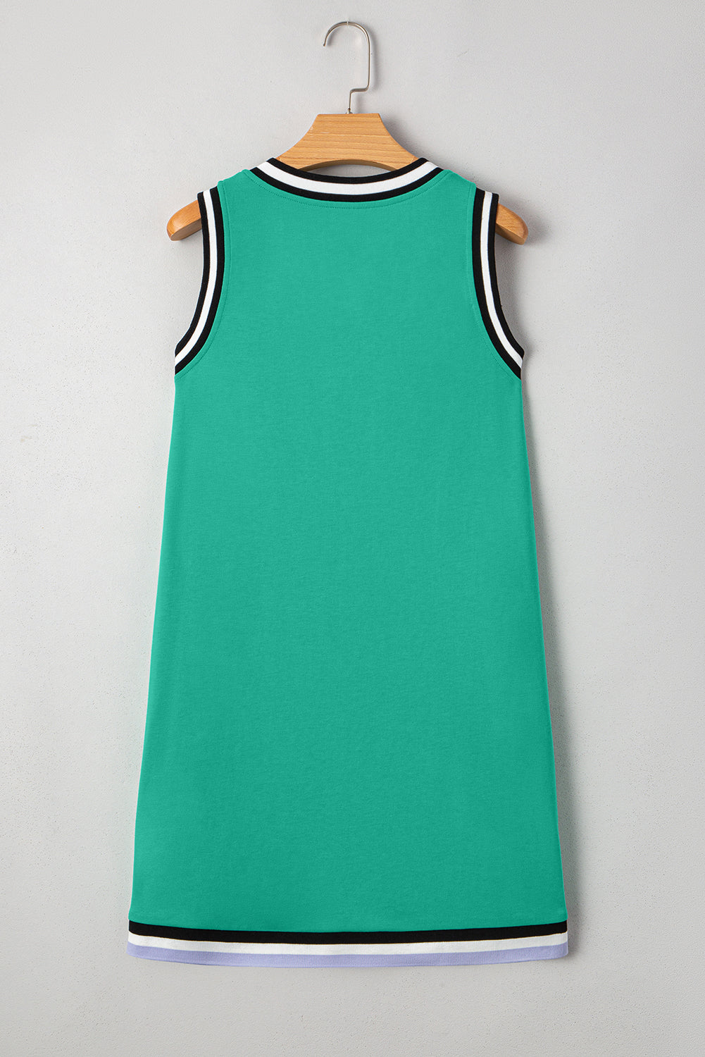 Contrast Stripe Trim V-Neck Sleeveless Shift Mini Dress in Mint Green