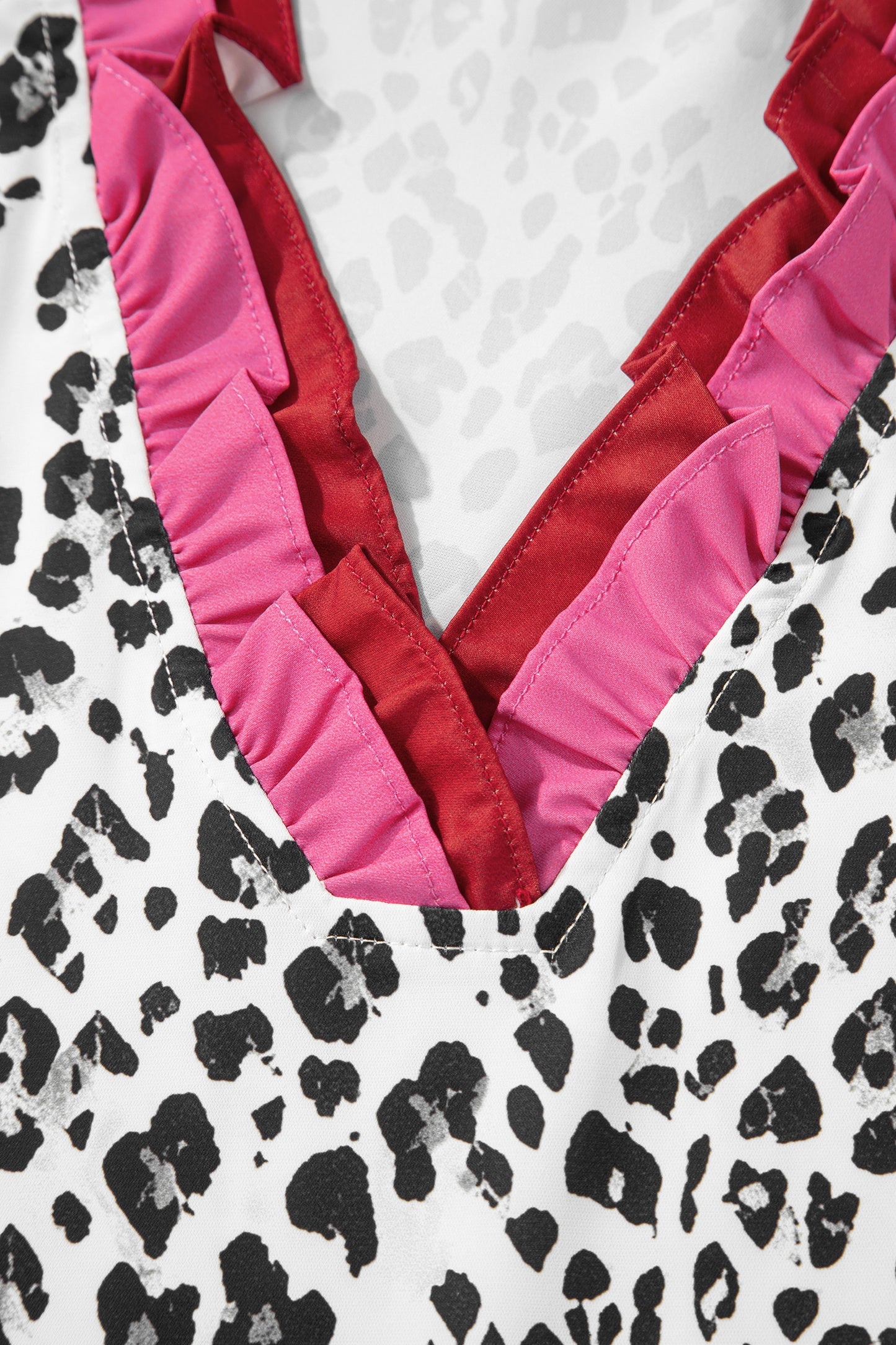 Leopard Print Ruffle Trim V-Neck Blouse