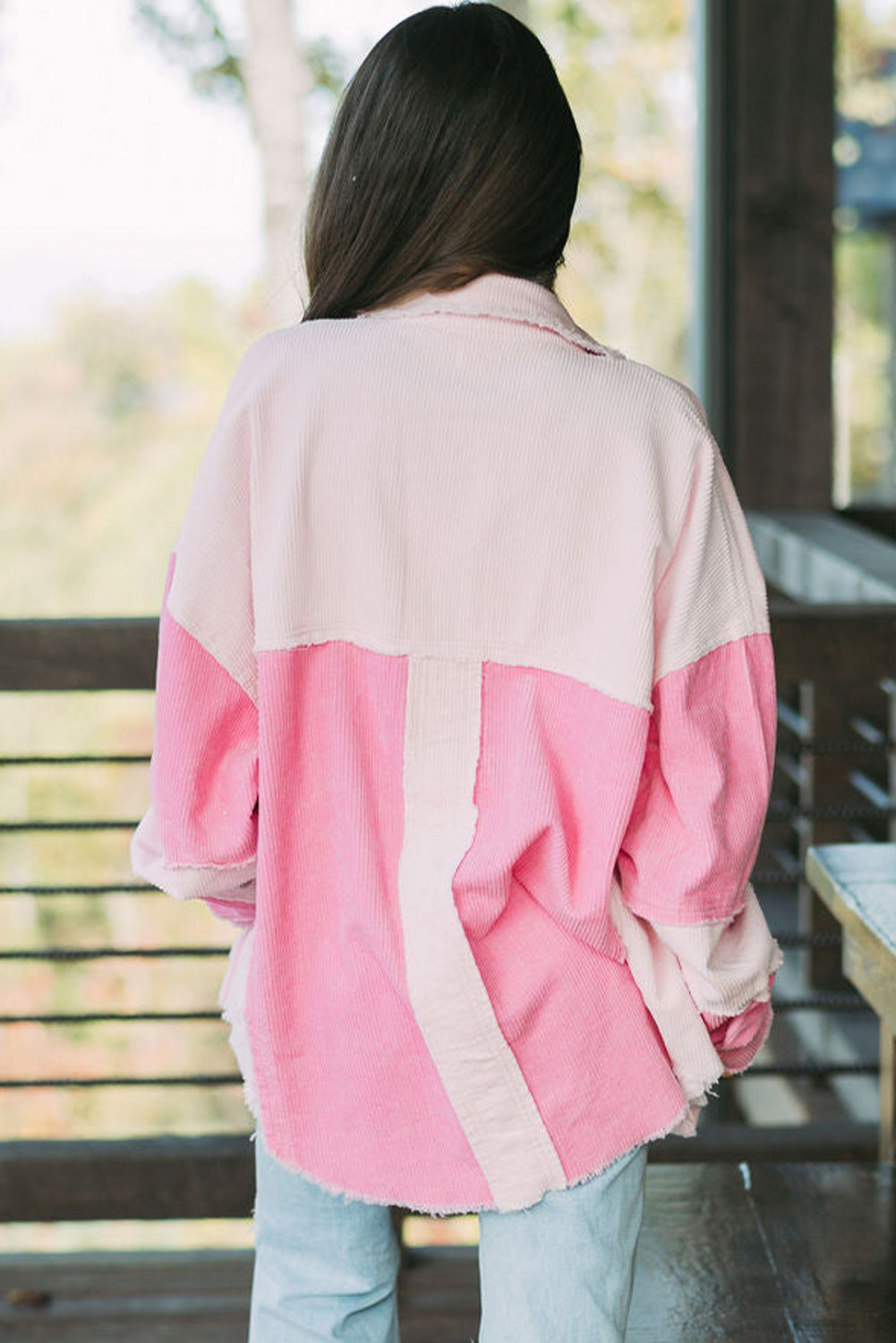 Two-Tone Pink Exposed Seam Corduroy Shacket