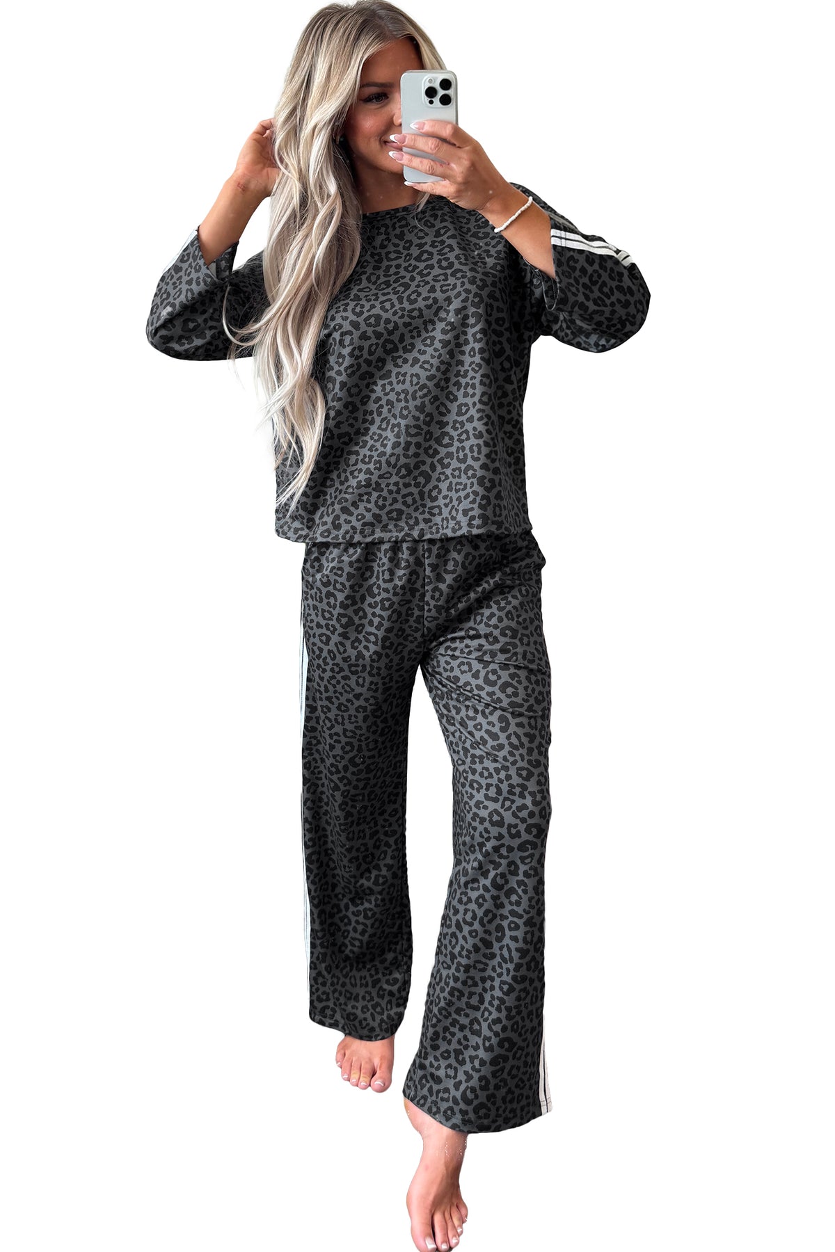 Women's Leopard Print Varsity Two Piece Set S to XL