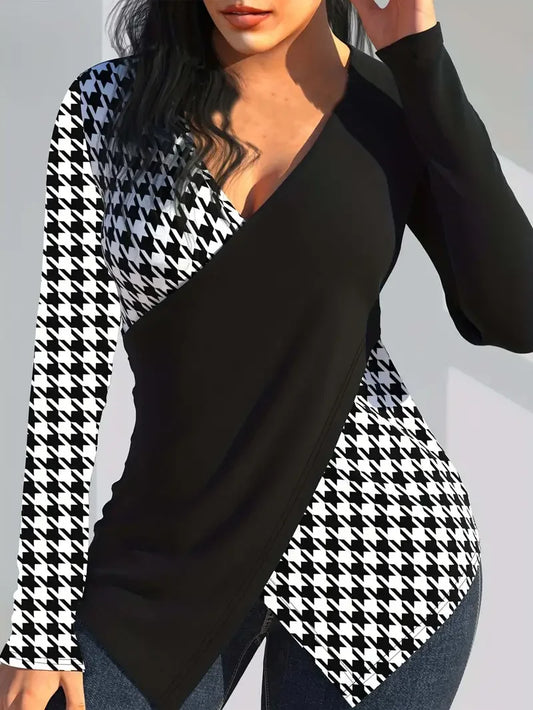 European Style Plus Size Women's Fitted Contrasting Top