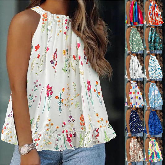 Plus size women's spring and summer fresh and fashionable halter neck elegant urban top
