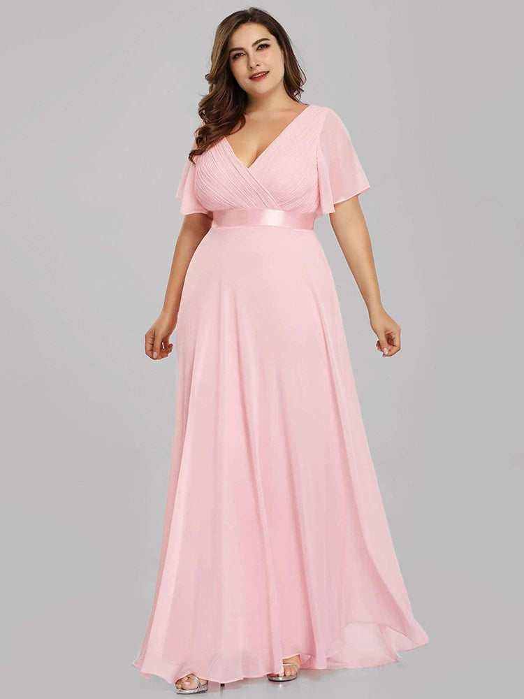 New Women Evening Long Elegant A Line V Neck Chiffon Formal Party Dress.  S-2XL