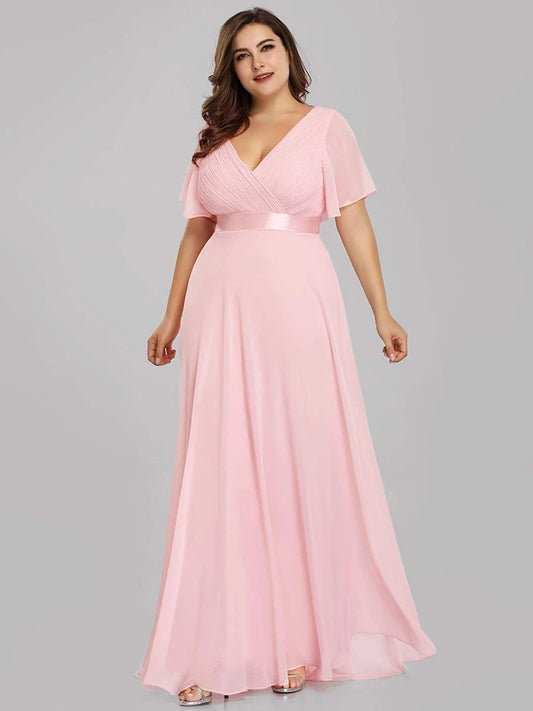 New Women Evening Long Elegant A Line V Neck Chiffon Formal Party Dress.  S-2XL