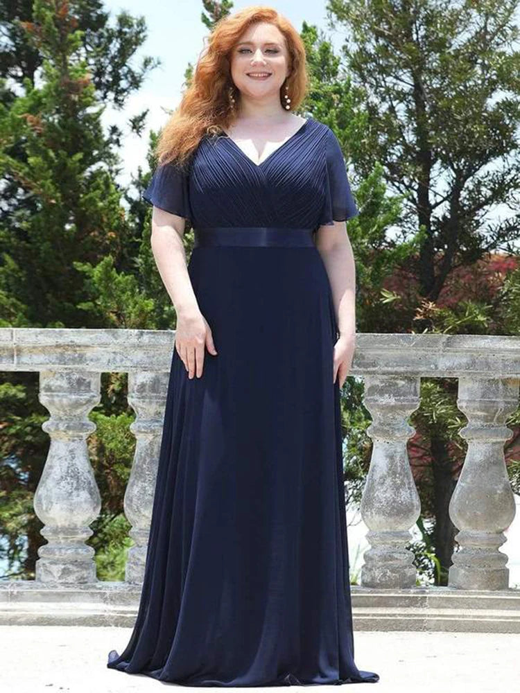 New Women Evening Long Elegant A Line V Neck Chiffon Formal Party Dress.  S-2XL