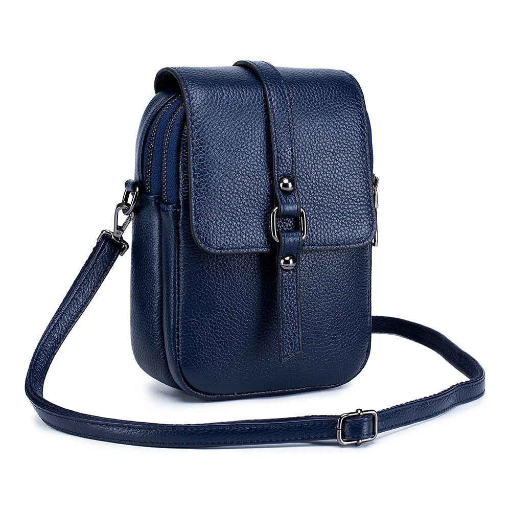 Genuine Leather Women Small Shoulder Bag Cute Crossbody Messenger Female Little Soft Purse Double Zipper Pockets
