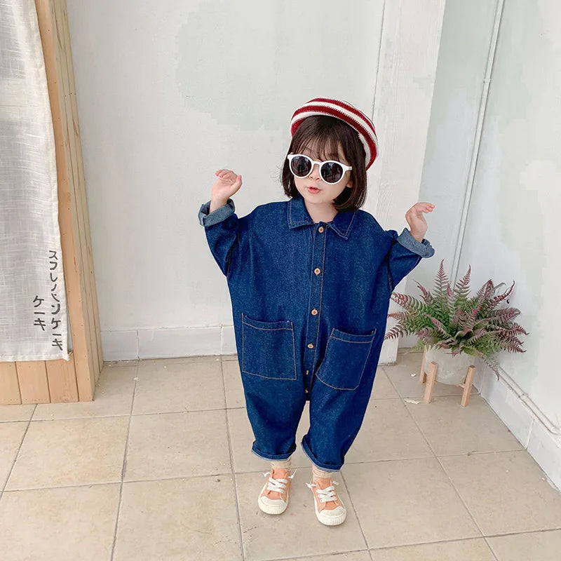 Kids Overalls Denim Girls Clothes Autumn Boys Jumpsuits Loose Style Girls Playsuit