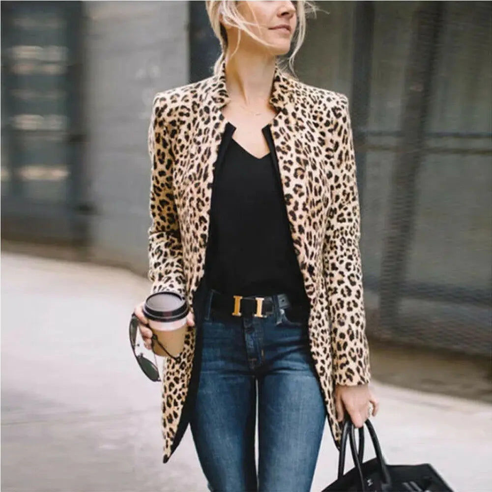 Leopard Blazer/Cardigan Leopard Print Formal Laddies Fashion Outwear.  S-2X