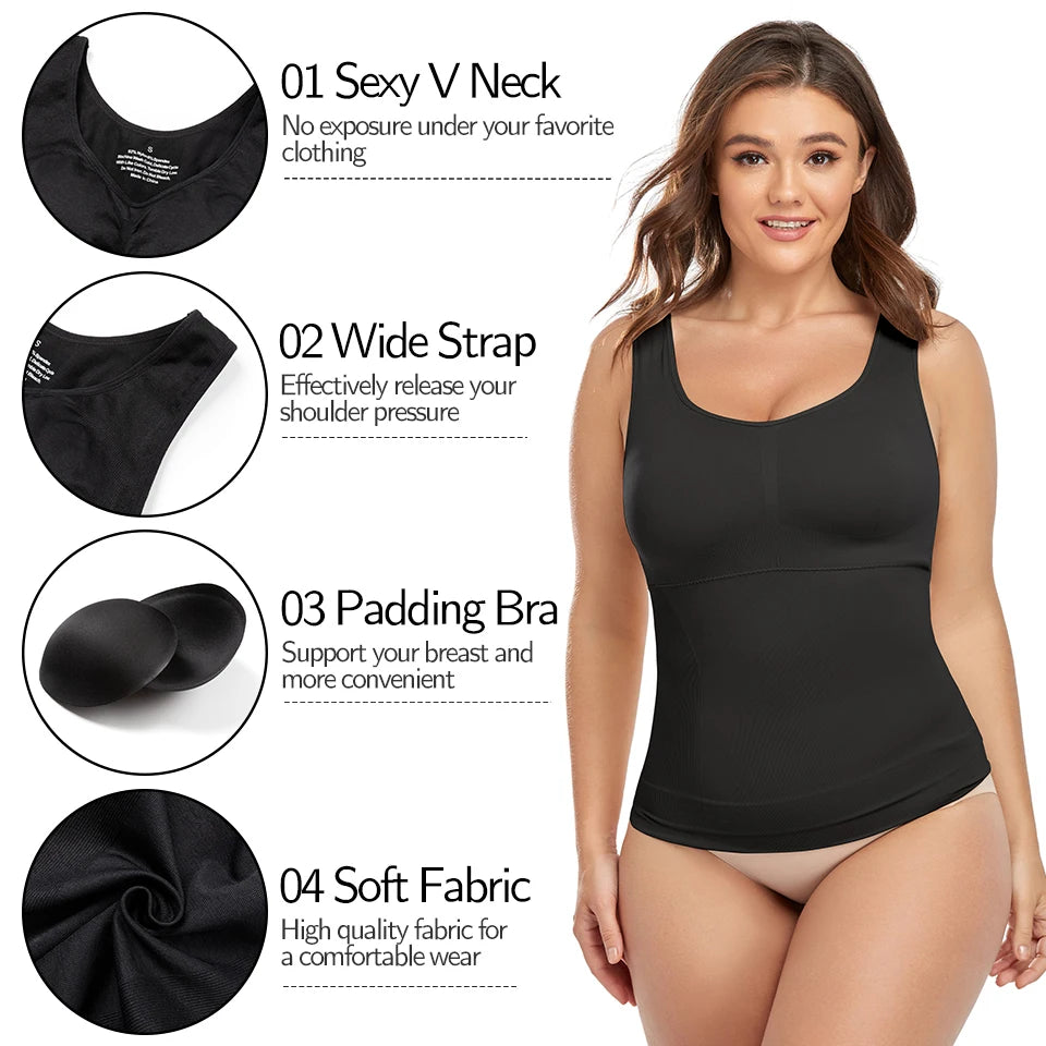 Shapewear Quality Women Tummy Control Built-in Bra Shaping Tank Slimming Body Compression Underwear