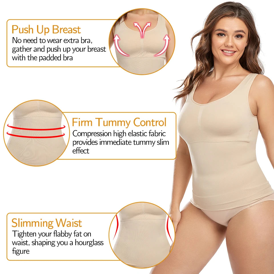 Shapewear Quality Women Tummy Control Built-in Bra Shaping Tank Slimming Body Compression Underwear