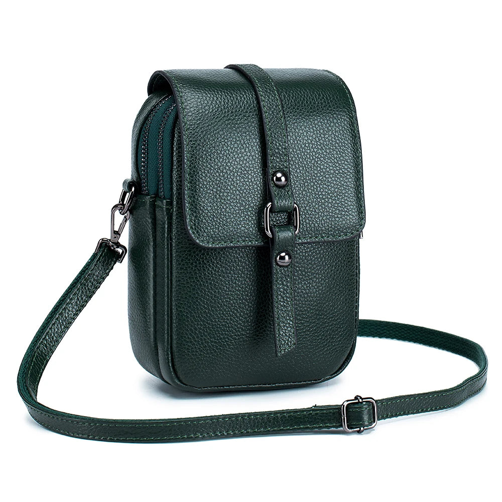 Genuine Leather Women Small Shoulder Bag Cute Crossbody Messenger Female Little Soft Purse Double Zipper Pockets