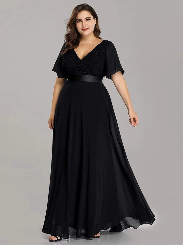 New Women Evening Long Elegant A Line V Neck Chiffon Formal Party Dress.  S-2XL
