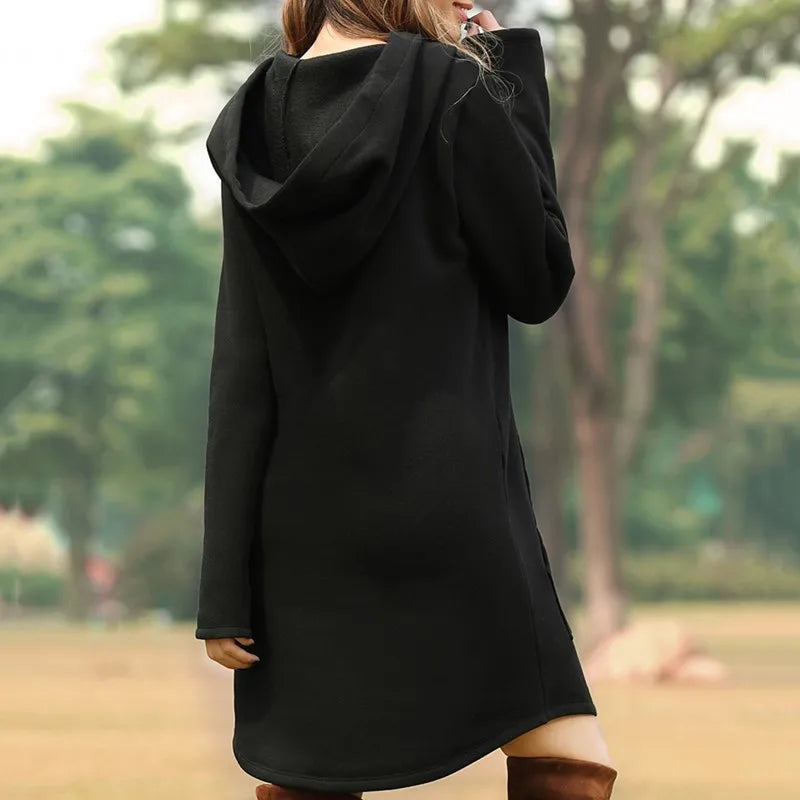 2025 Women Dress/Top Casual Pocket Long Sleeve Hooded Loose Fit Oversized Pullover Hooded Bodycon Dress /Top.   S-5X