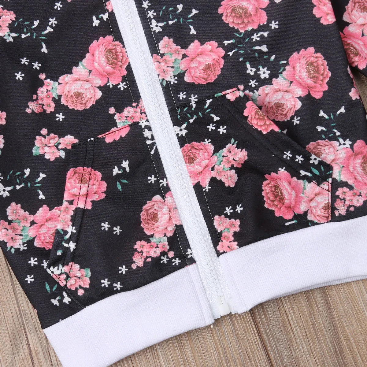 2-6 Yr Autumn Winter Girls Set Flower Print Long Sleeve Zipper Jacket Coat +Pants