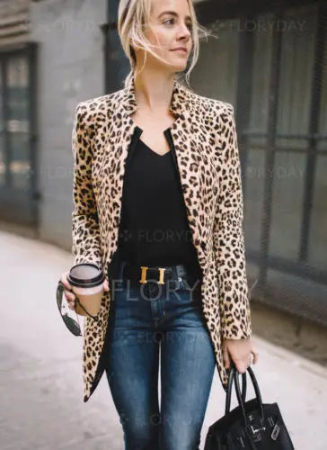 Leopard Blazer/Cardigan Leopard Print Formal Laddies Fashion Outwear.  S-2X