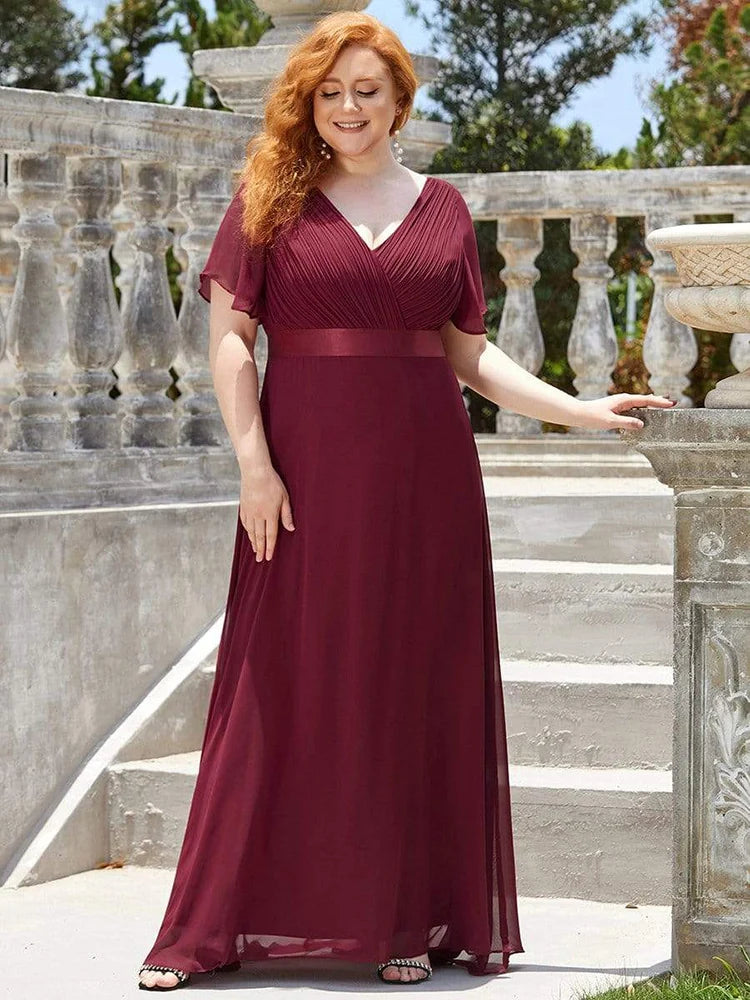 New Women Evening Long Elegant A Line V Neck Chiffon Formal Party Dress.  S-2XL