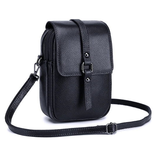 Genuine Leather Women Small Shoulder Bag Cute Crossbody Messenger Female Little Soft Purse Double Zipper Pockets