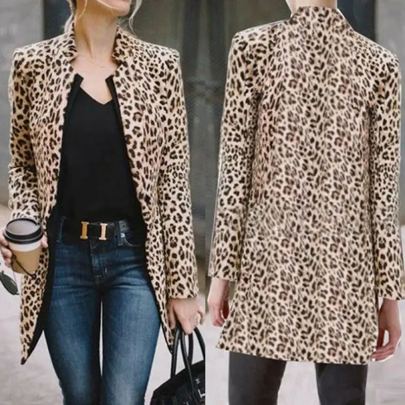 Leopard Blazer/Cardigan Leopard Print Formal Laddies Fashion Outwear.  S-2X