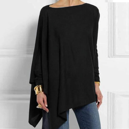 Solid Color Pullover Blouse - O-Neck Long Sleeve Casual S-5XL