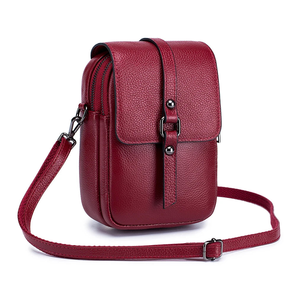 Genuine Leather Women Small Shoulder Bag Cute Crossbody Messenger Female Little Soft Purse Double Zipper Pockets