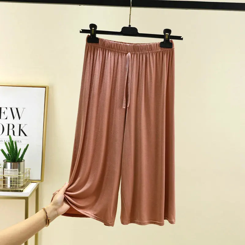 Plus Size Capri Pants Women's Summer Loose Fit Wide Leg Elastic Waist Casual Wear