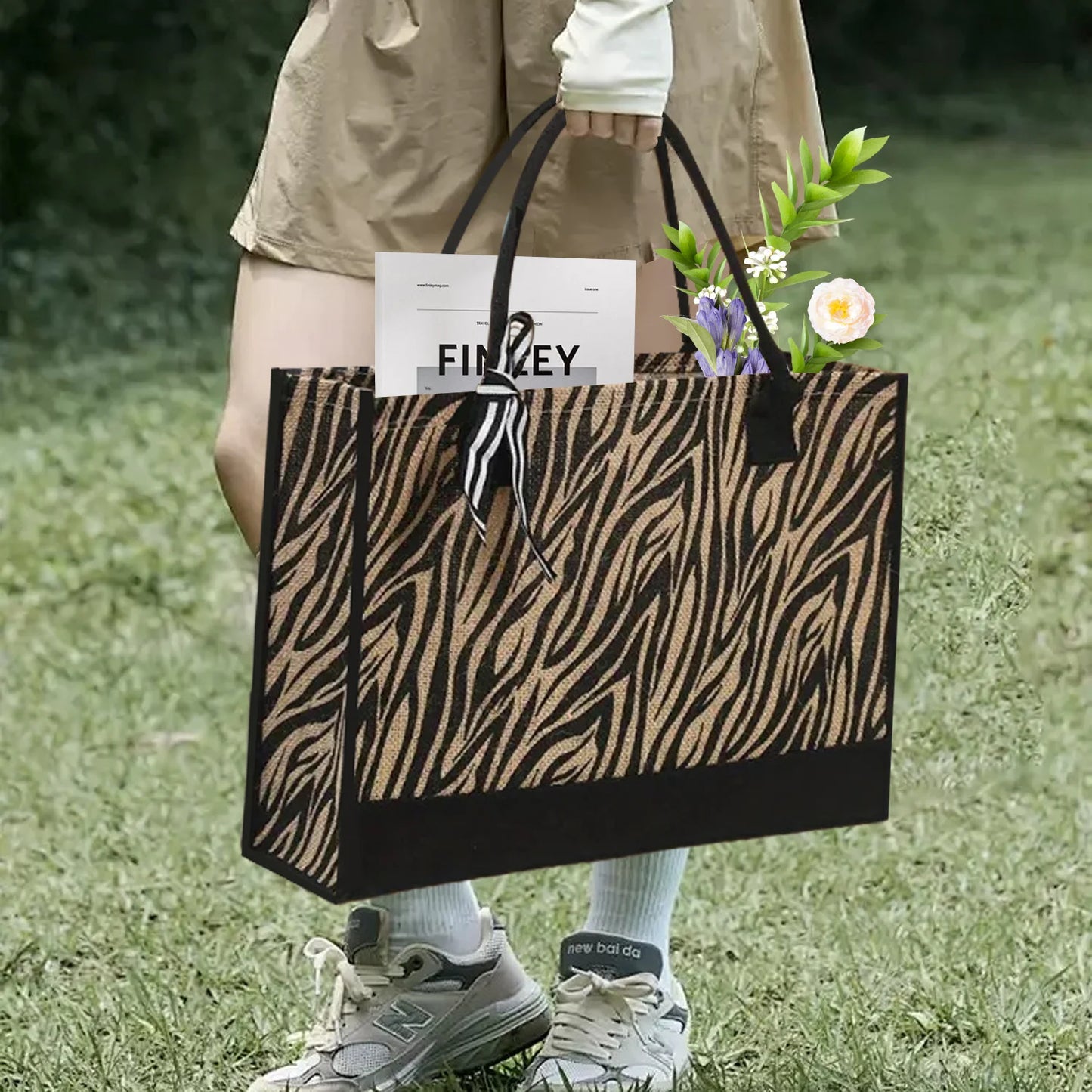 Fashionable Zebra and Leopard Print Large Capacity Storage Fashionable Handbag, Thick Waterproof Durable Tote Bag