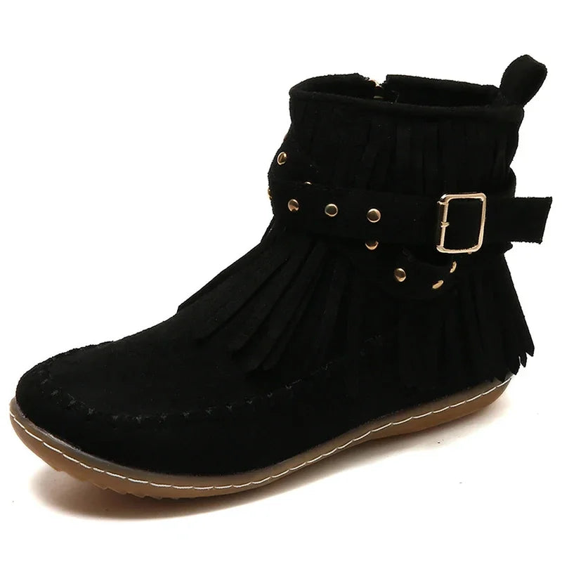 Bohemian Style Tassel Faux Suede Buckle Strap Short Boot.